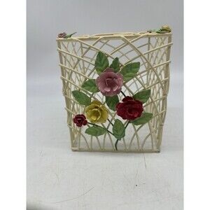 Toleware Tissue Box Cover Wire Lattice Flowers Shabby Chic Cottagecore Vtg READ